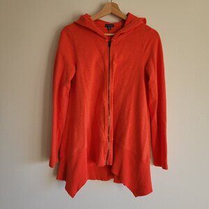 Lilla P Hoodie Jacket Women Orange Full Zip Hi Lo Sharkbite Hem S